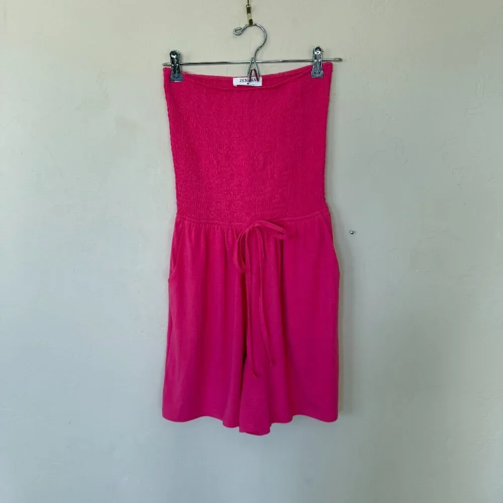Zenana Hot Pink Strapless Smocked Romper Size Medium ๐ - Picture 2 of 7